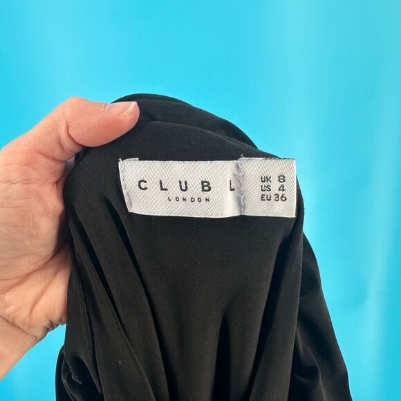 Club L London Womens Off Shoulder Long Sleeve Maxi Dress Size 4 Extreme Split - Picture 6 of 7